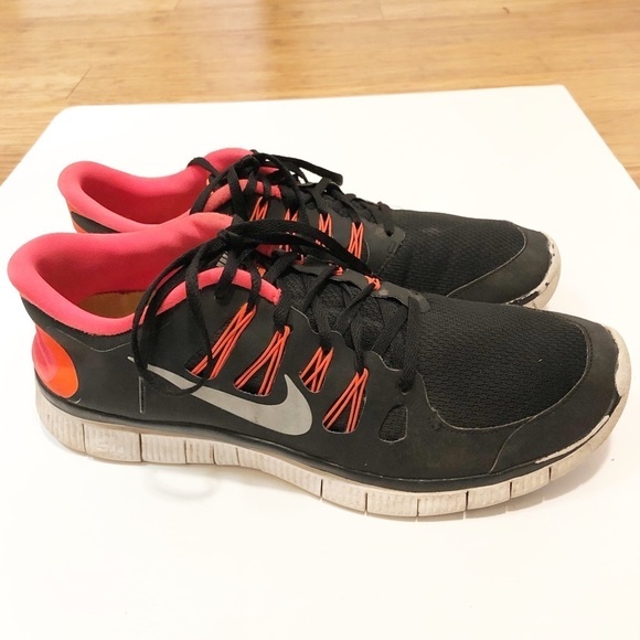 Nike Free 5.0 running shoes sneakers. Black & neon orange. Men's size 13 - Picture 1 of 12